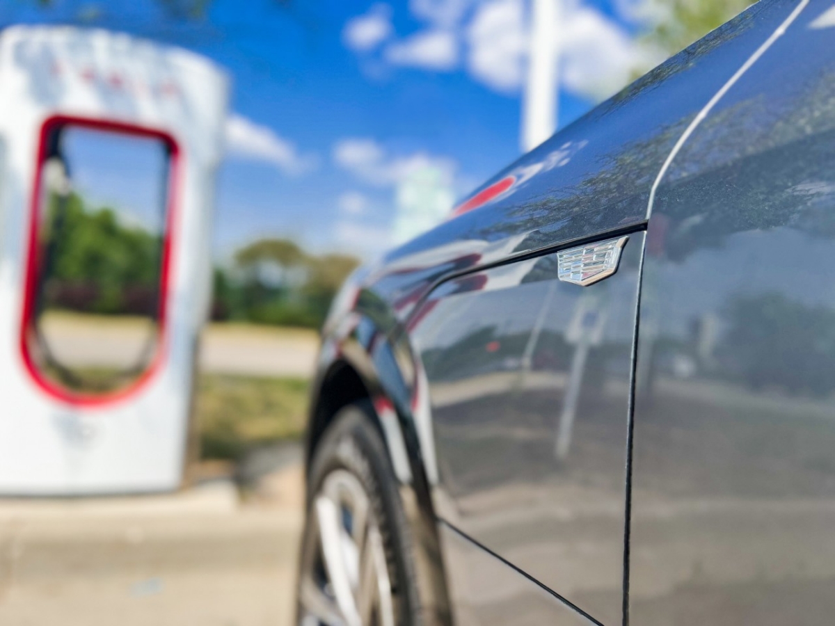 Cadillac LYRIQ at Tesla Supercharger