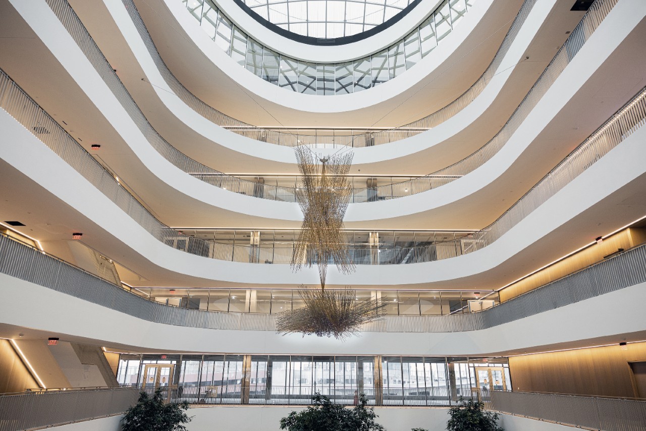 The once-lost Bertoia sculpture installed in GM’s new global headquarters at Hudson’s Detroit.