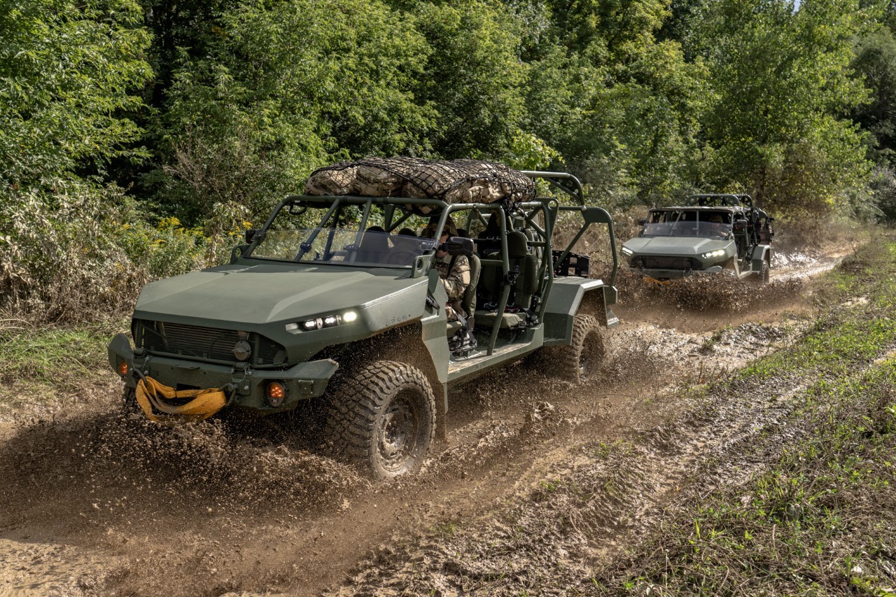 The GM Defense Infantry Squad Vehicle can carry up to 9 soldiers and their gear across complex terrain.