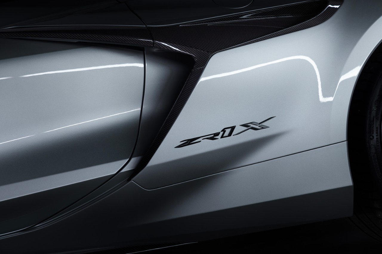 2026 Corvette ZR1X Badge Corvette ZR1X badge on 2026 Corvette ZR1X in Blade Silver Metallic