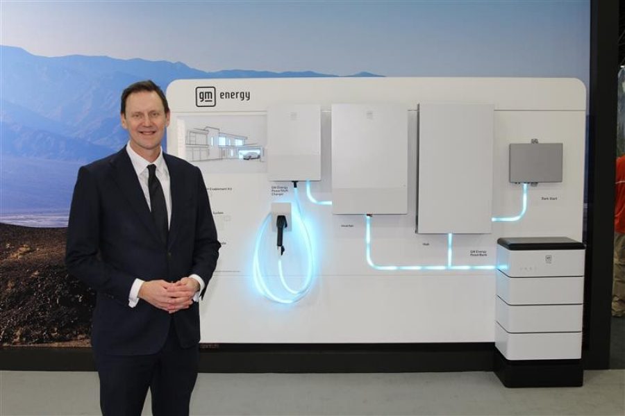 Duncan Aldred in front of a display of GM Energy products