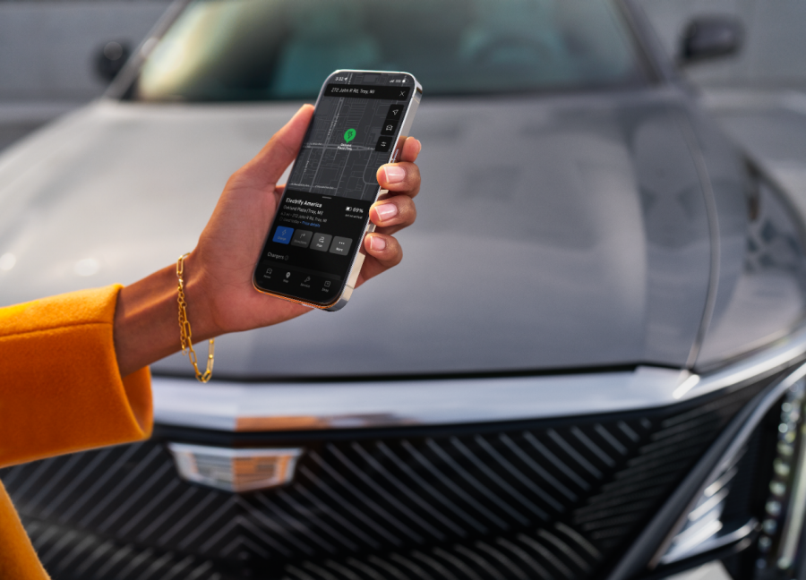 myCadillac app showing an Electrify America charger.