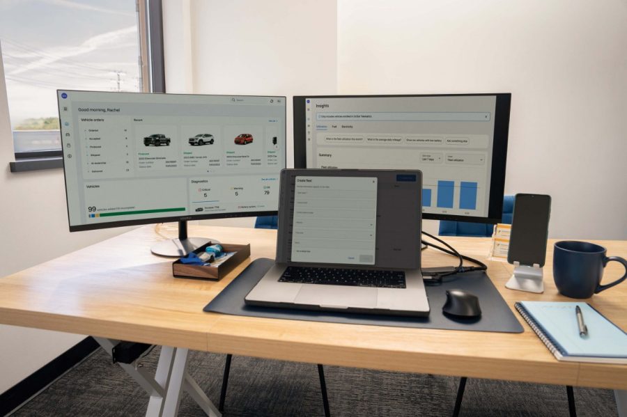 Computer screens on office desk