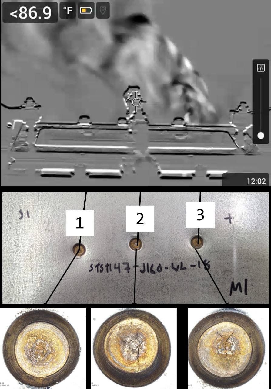 Still image of gas emanating from a leaking experimental test weld #3