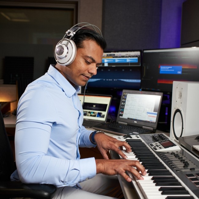 Creative Sound Director Jay Kapadia Playing the Keyboard in a Sound Studio