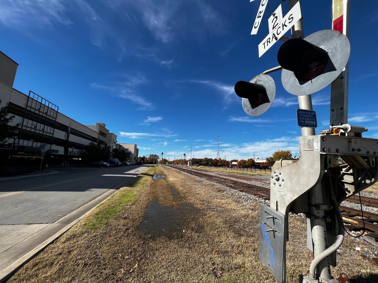 Union Pacific Railway tracks in Arlington, Texas.