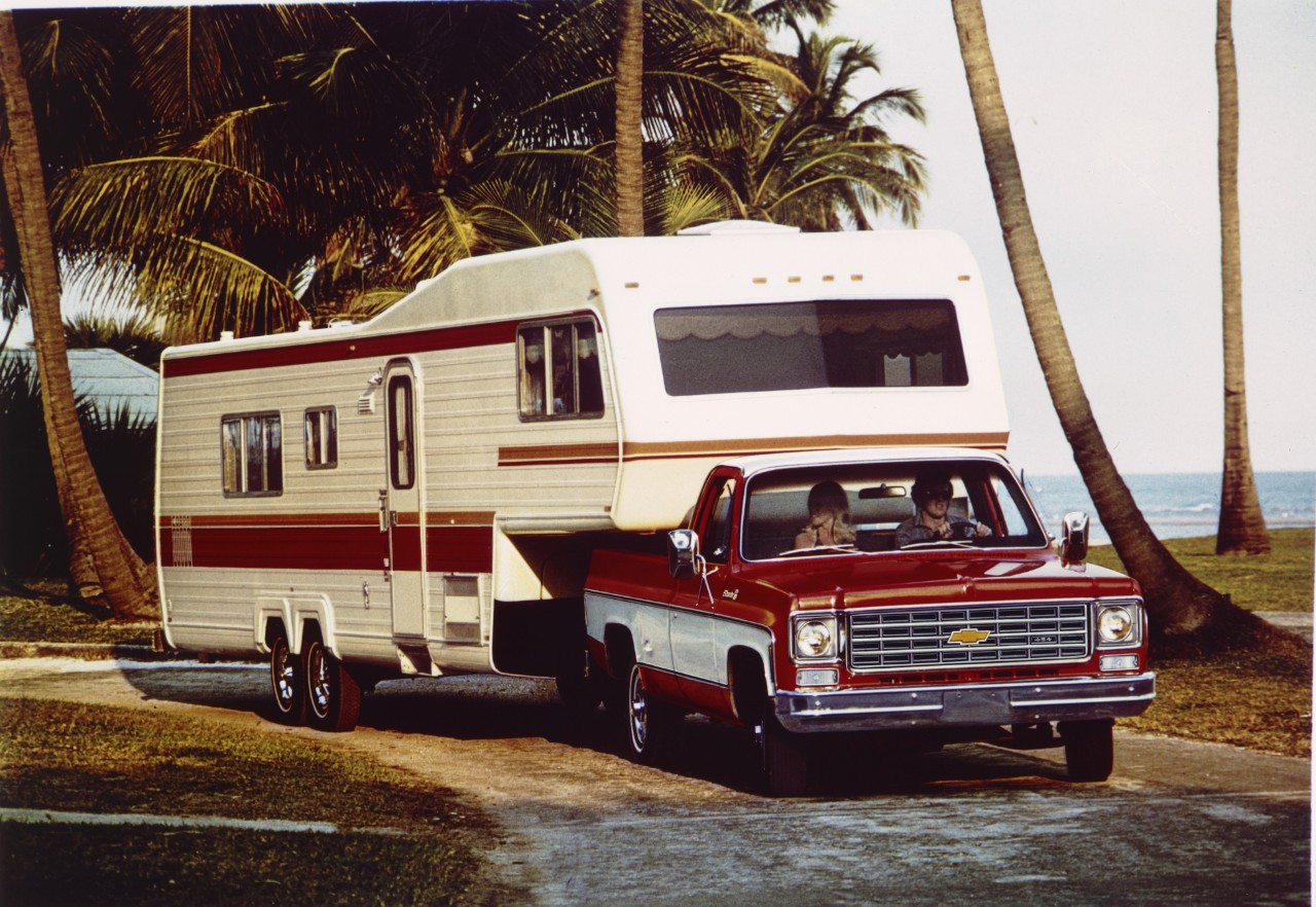 A 1975 Chevy C20 Silverado Fleetside shows where Silverado began.