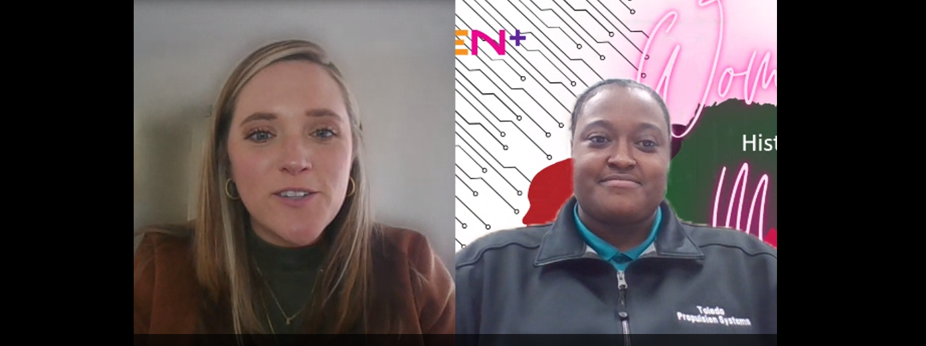 Screencap of virtual session featuring a GM employee and teacher discussing STEM careers.