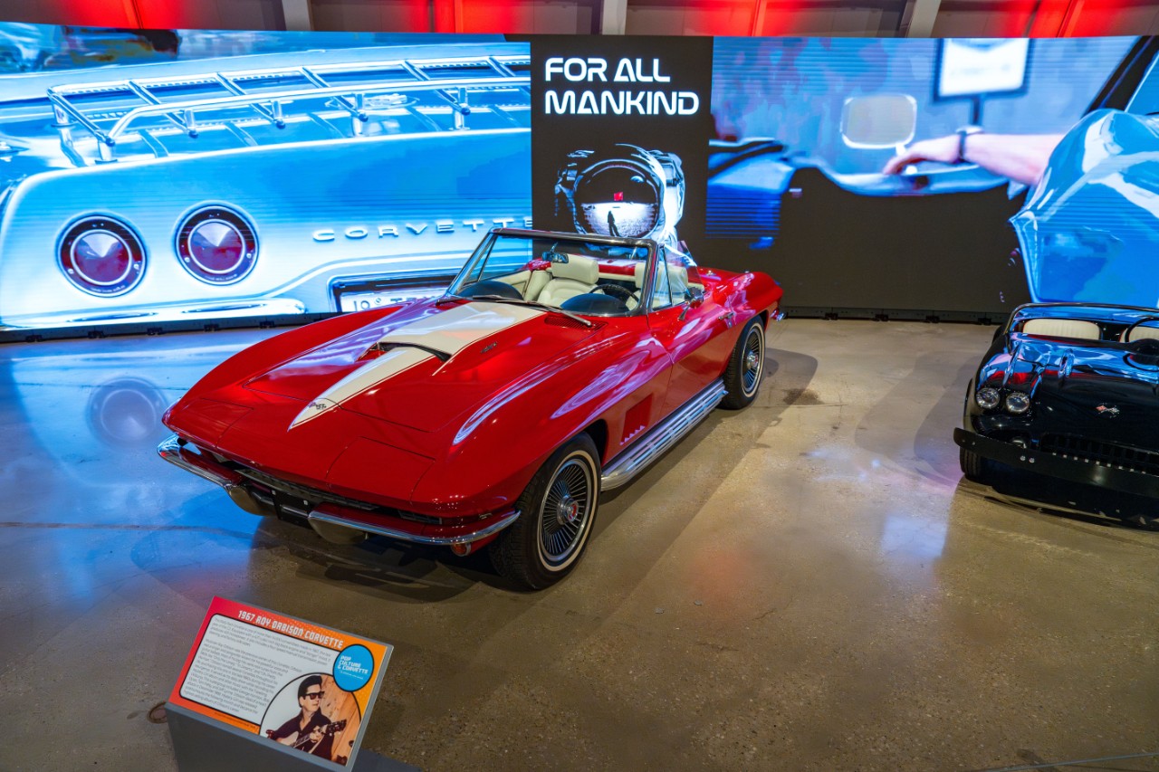Image of a red Corvette on display at the National Corvette museum  