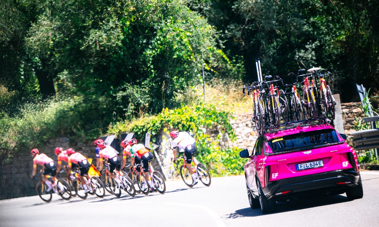 EF Pro Cycling used these LYRIQ support vehicles to follow racers throughout the Tour de France