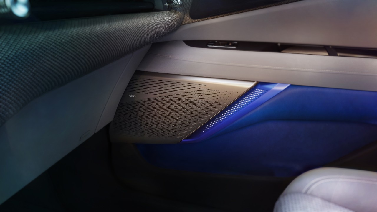 View of the door speaker grille in the Cadillac OPTIQ.