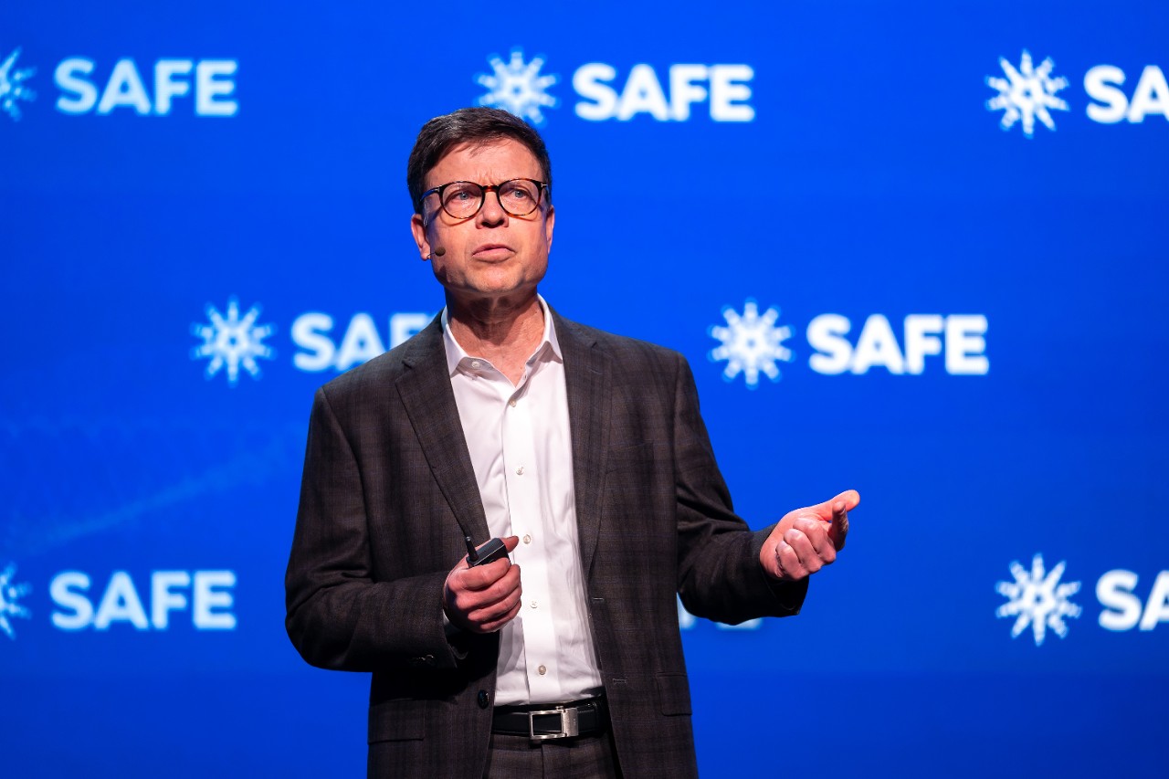 GM’s Kury Kelty speaking at the SAFE Summit in April 2025