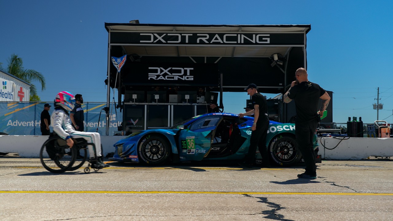 Robert Wickens prepares to test the No. 36 DXDT Racing Corvette Z06 GT3.R at Sebring International Raceway in Florida.