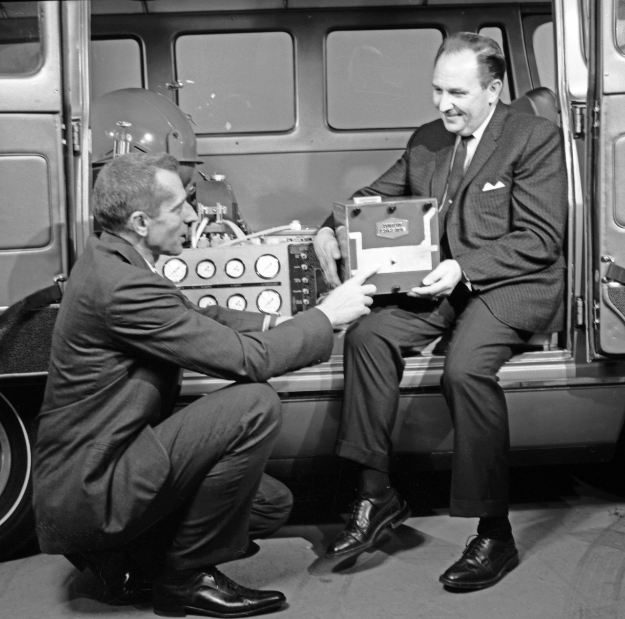 Charles Winters of Union Carbide and Craig Marks of GM in the Electrovan