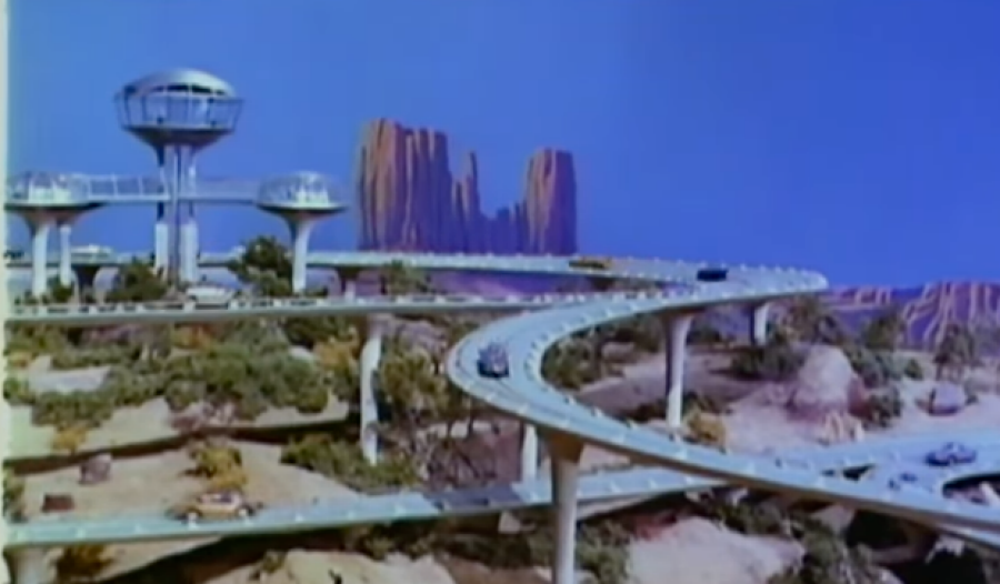 Futuristic highways in a scene from "Key to the Future"