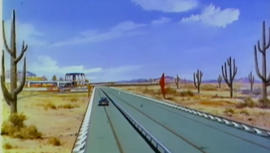 The Firebird II cruising down a desert highway