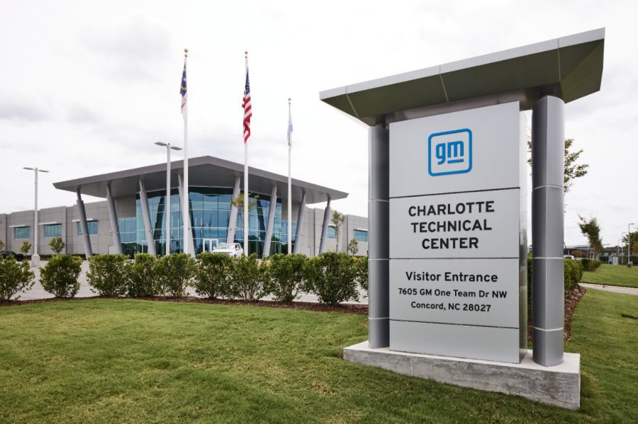 The entrance to the GM Motorsports Charlotte Technical Center