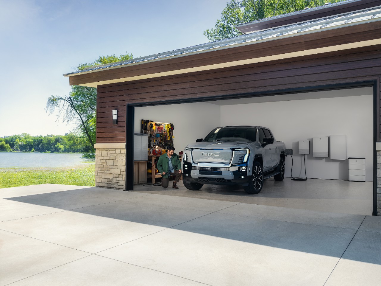 With GM Energy Home System, your General Motors EV unlocks energy freedom for your home. 2025 GMC Sierra EV Denali shown.