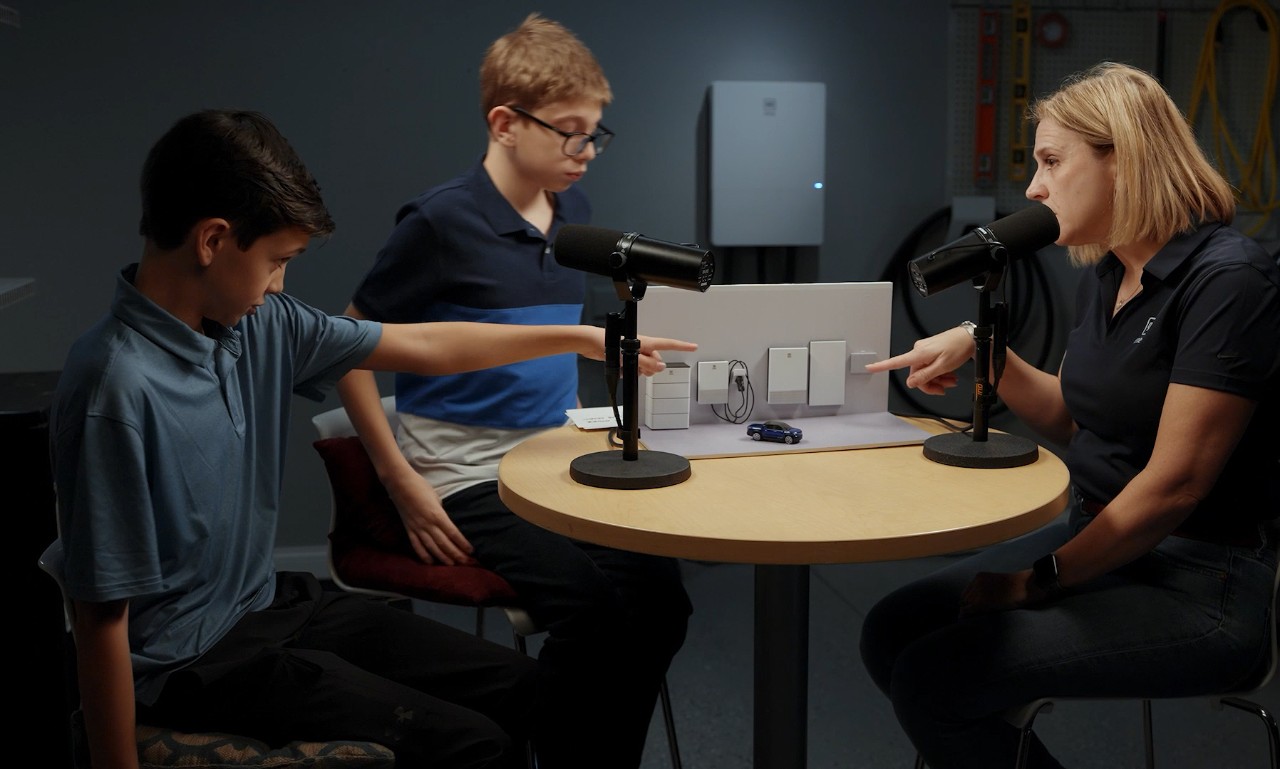GM Energy electrified programs engineering manager Mary Pat Acord and her sons talk about home energy storage.