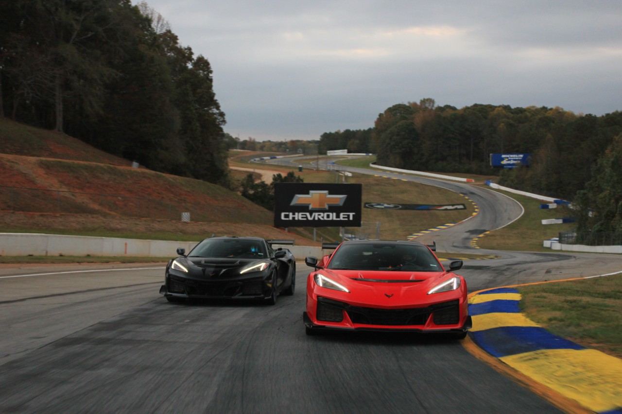 Two Corvette ZR1s climb “the esses” at Road Atlanta.