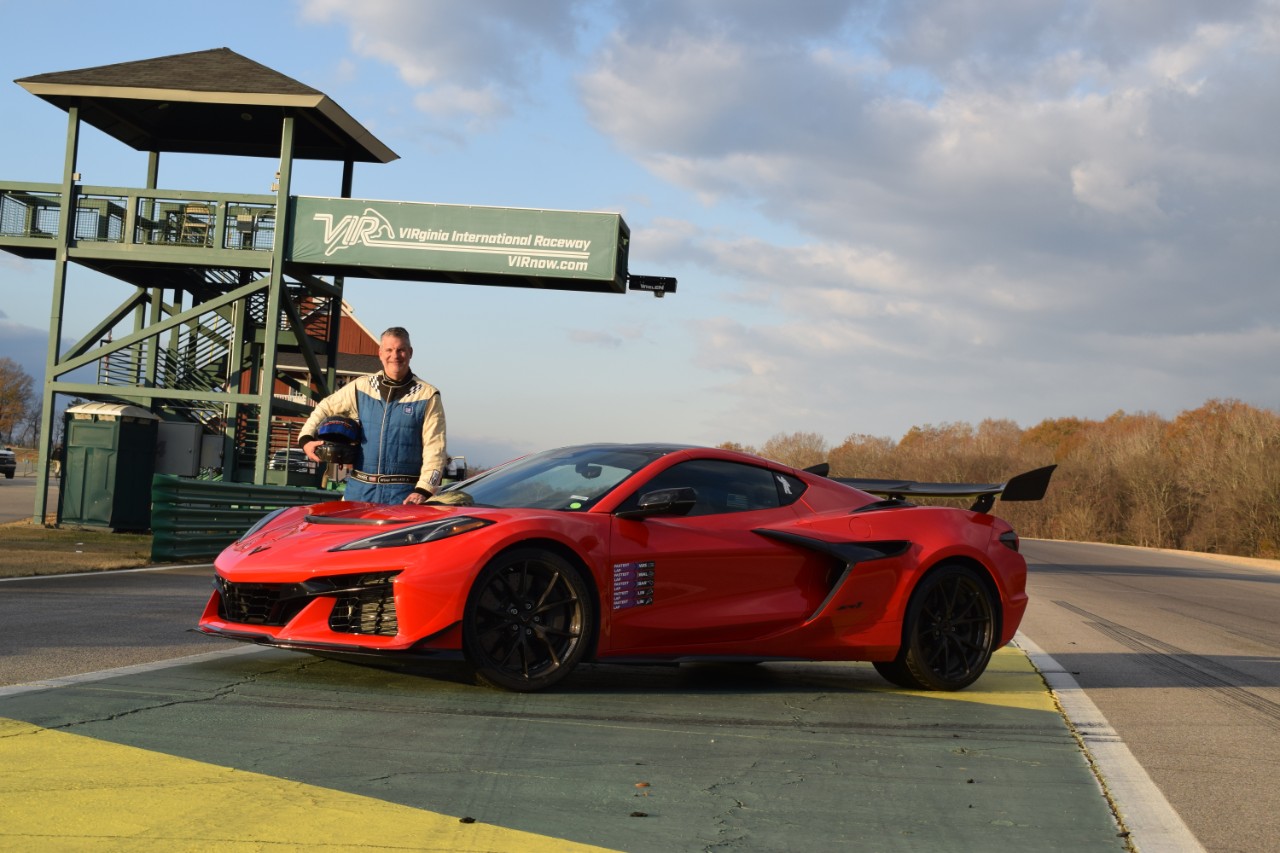 Brian Wallace, lead vehicle dynamics engineer for Chevrolet performance cars, with the Corvette ZR1 at Virginia Internat
