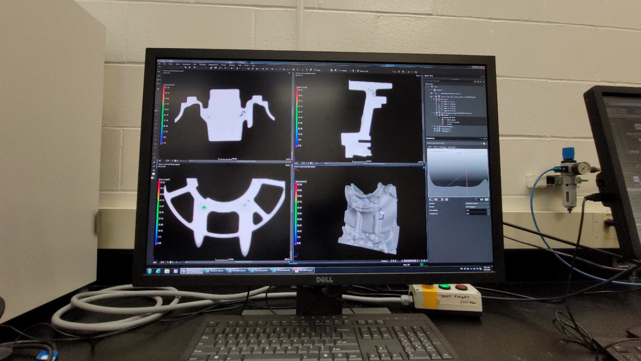 Section scan of a transmission casing. Focusing on specific areas of the castings allows for better image resolution. a