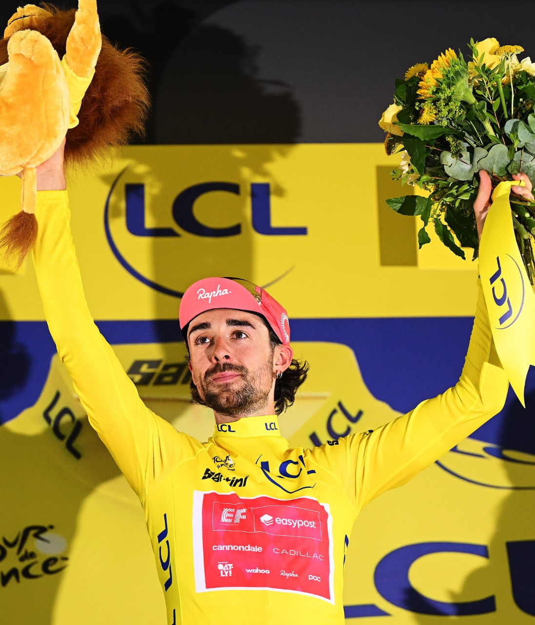 EF Pro Cycling's Ben Healy in the yellow jersey.