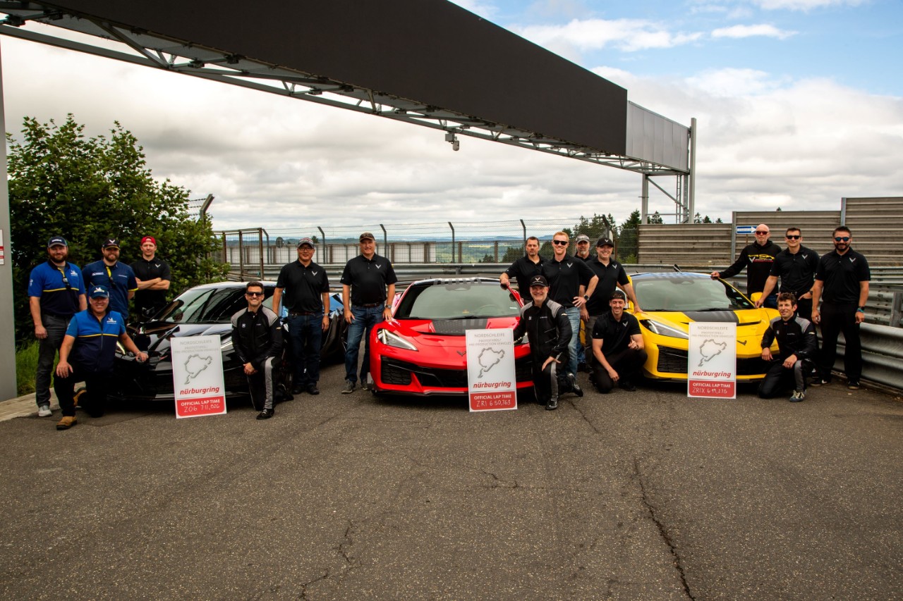 Group of people with Corvettes at Nurburgring