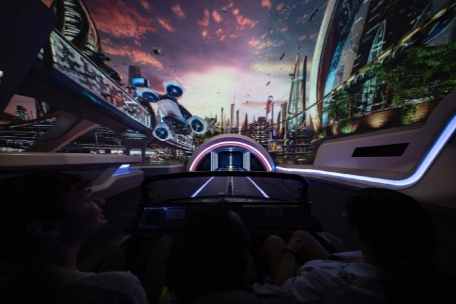 A scene from inside the Test Track ride.