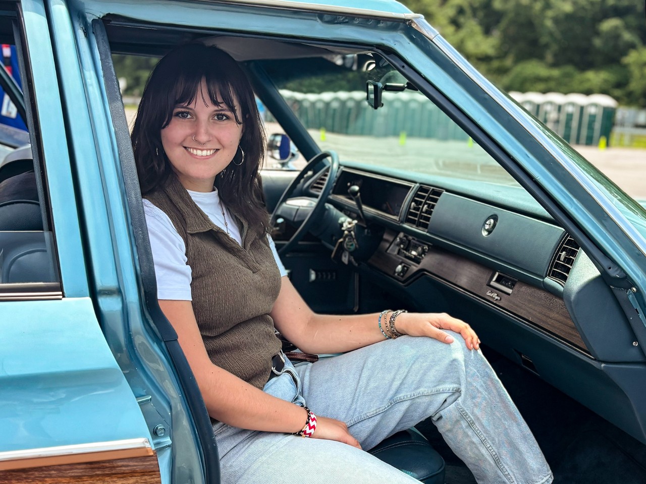 Riding shotgun in a 1976 Buick Estate station wagon.