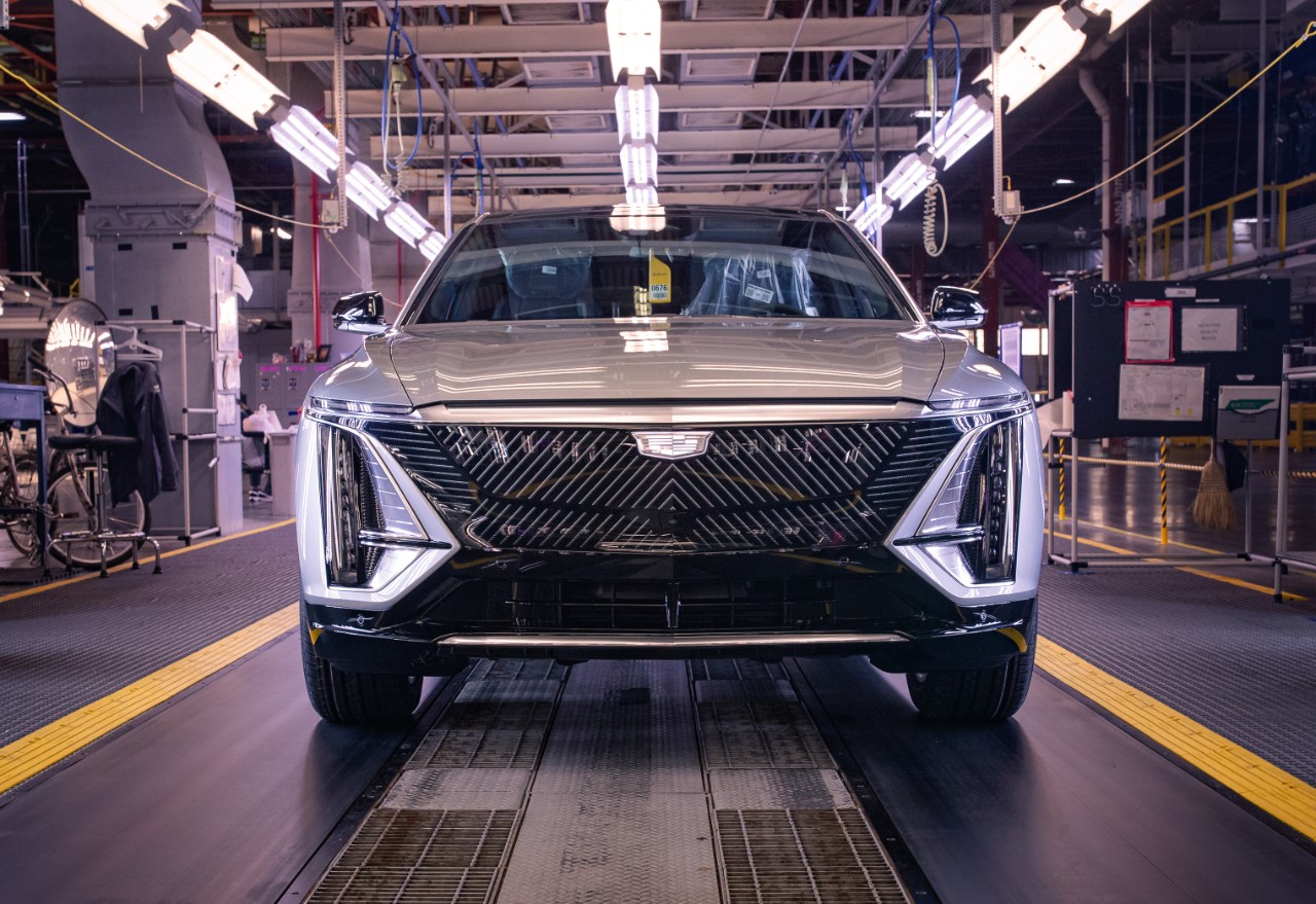 An all-electric Cadillac LYRIQ rolls off the line at Spring Hill Assembly.