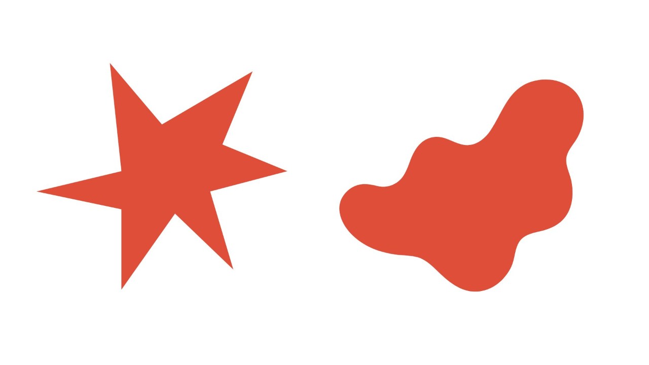 These two random shapes, one spiky, one rounded, form the basis of the "Bouba / Kiki" experiment.