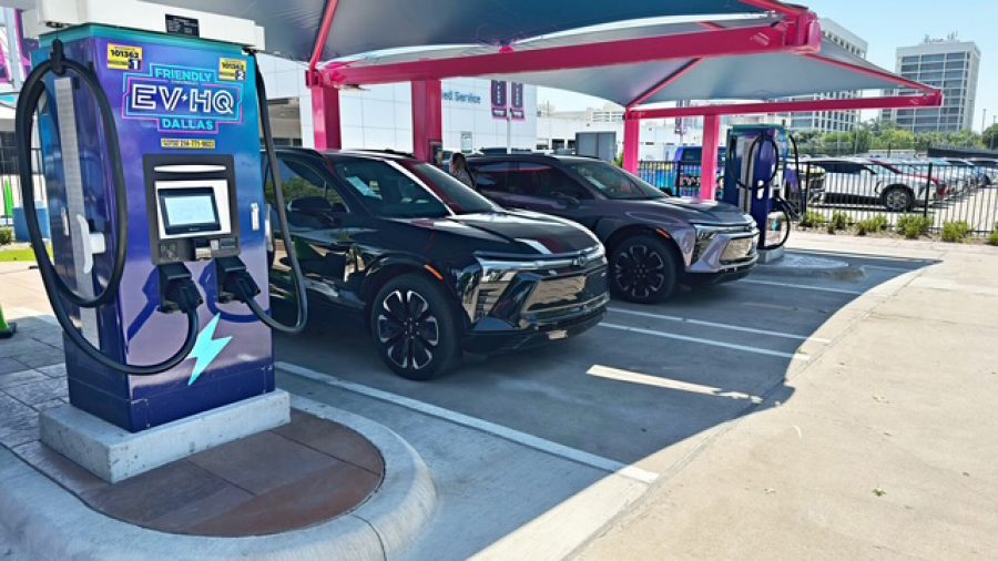A charging station at Friendly Chevrolet, in Dallas, Texas