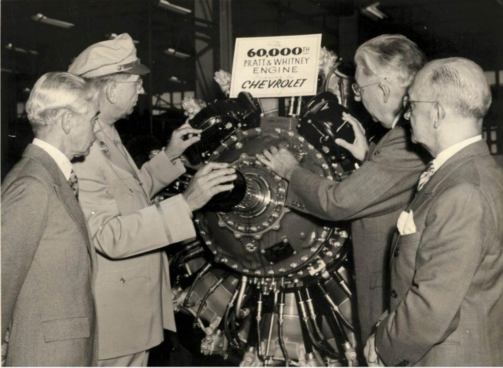 inspect the 60,000th Pratt & Whitney radial nine-cylinder aircraft engine 