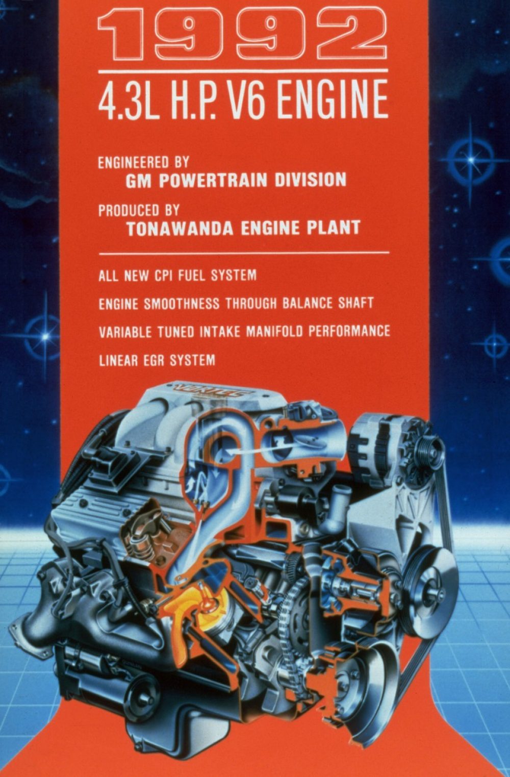 An ad from 1992 featuring the 1992 V-6 engine produced at Tonawanda Engine.