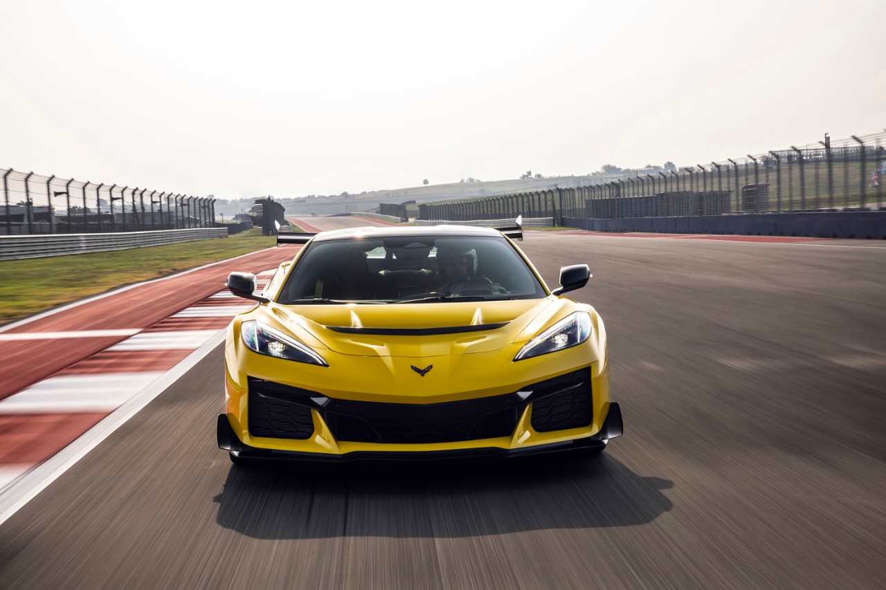 A Competition Yellow 2025 Corvette ZR1 at Circuit of the Americas in Austin, Texas