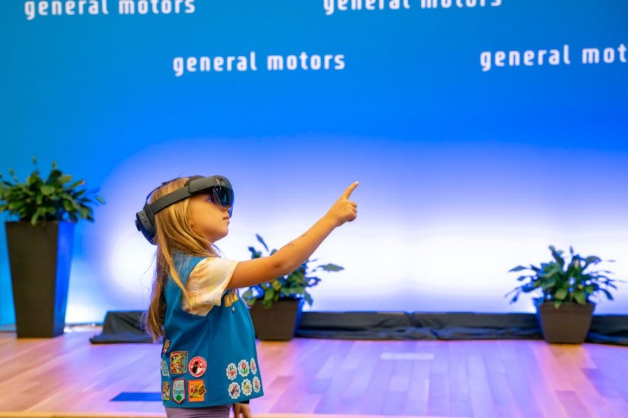 Girl scout wearing AR headset