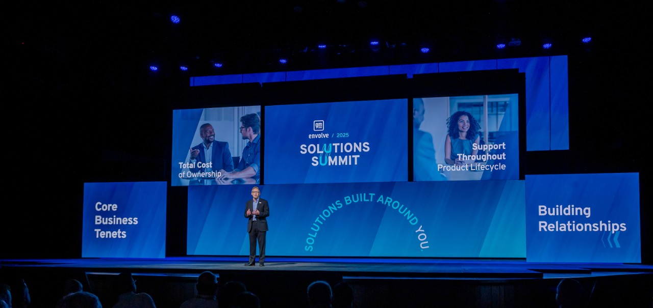 Ian Hucker at the GM Envolve 2025 Solutions Summit in Nashville, Tennessee, in May 2025. Sterling Anderson visits GM's Factory Zero, in Detroit