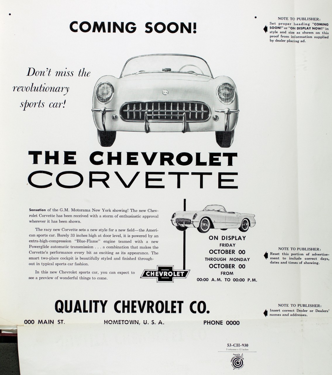 An ad for the 1953 Chevrolet Corvette