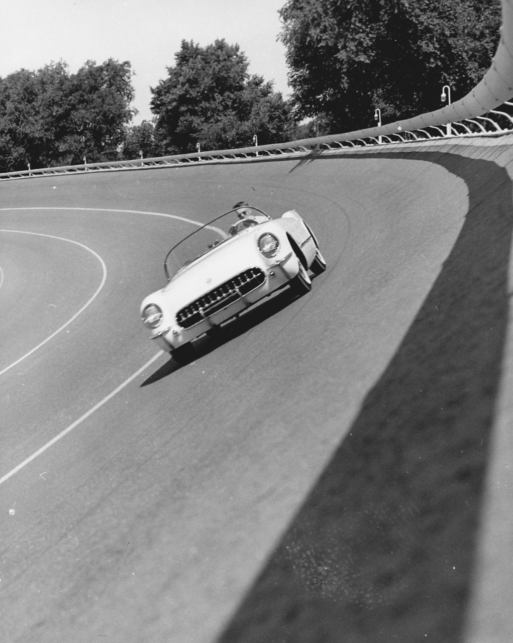 The 1953 Corvette on the track at Milford
