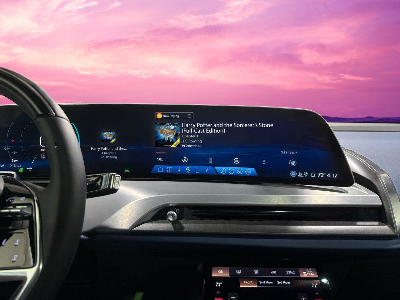 Harry Potter audiobook on Cadillac infotainment screen