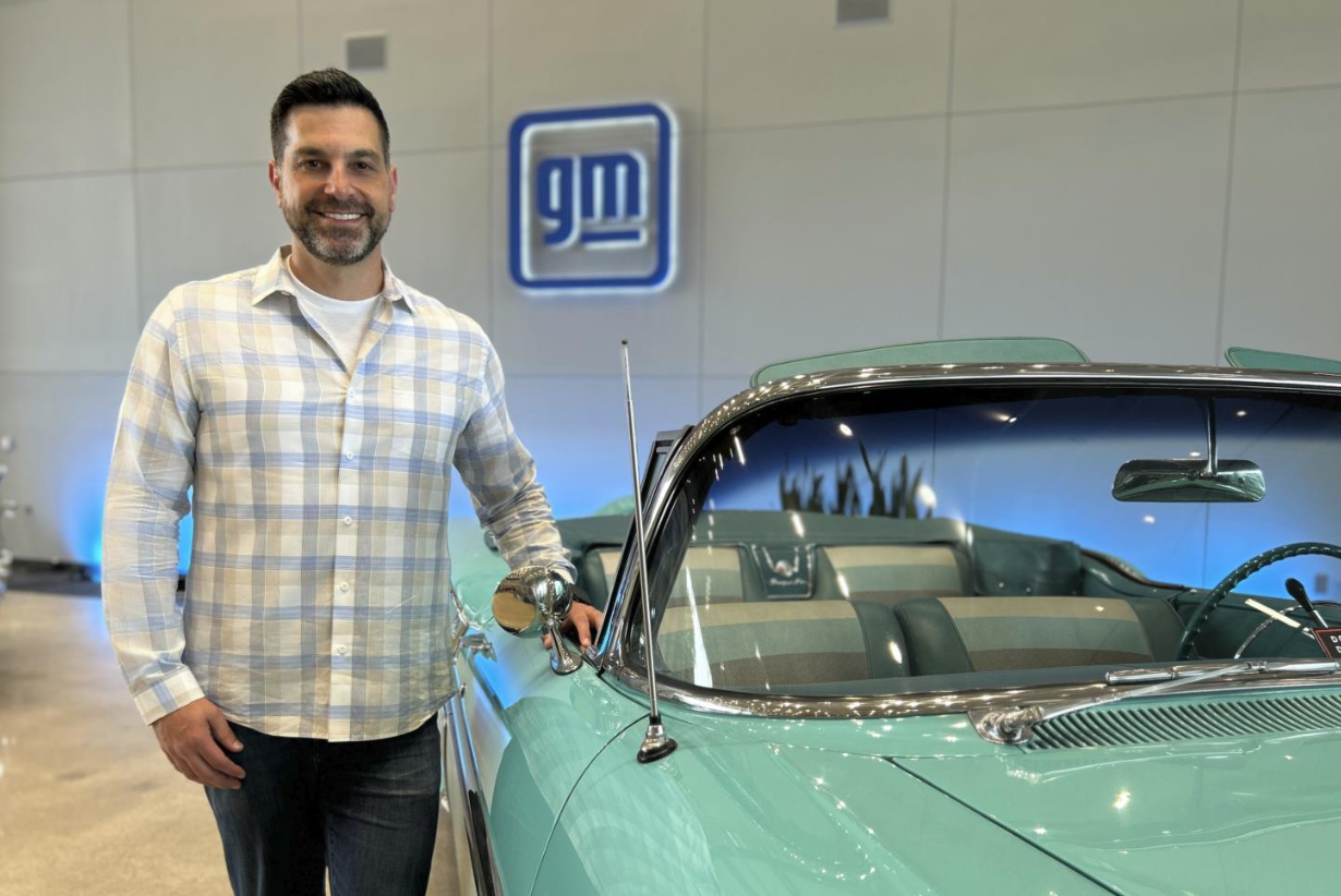 Aaron Leiba with a GM logo in the background.