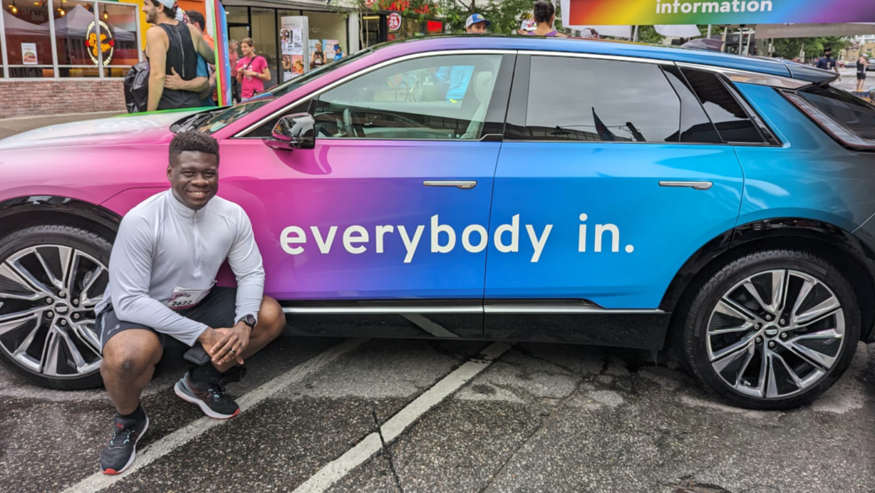 Aaron Leiba with a GM logo in the background.