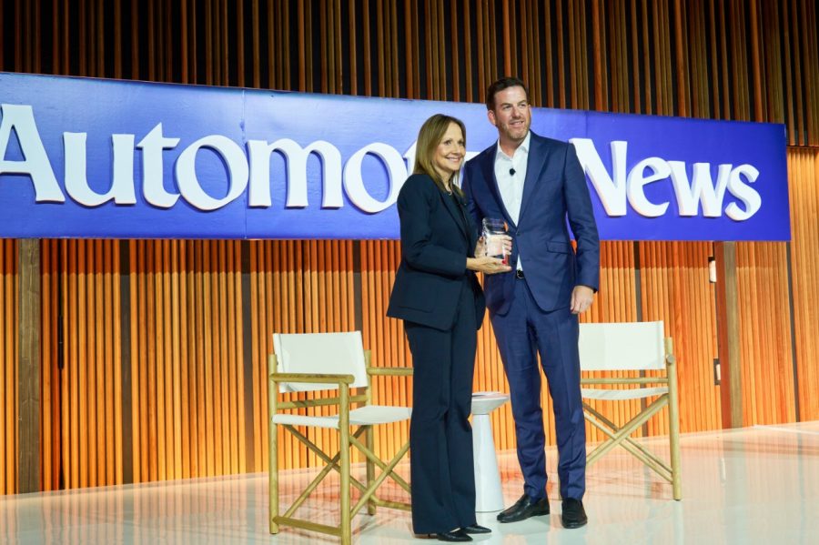 Mary Barra on stage at Automotive News