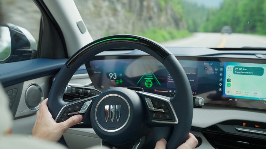 Buick with Super Cruise active on a Canadian road