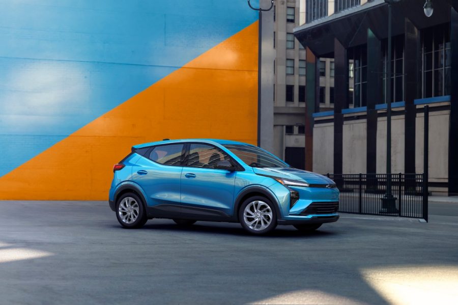 The 2027 Chevrolet Bolt EV LT in Marina Blue.