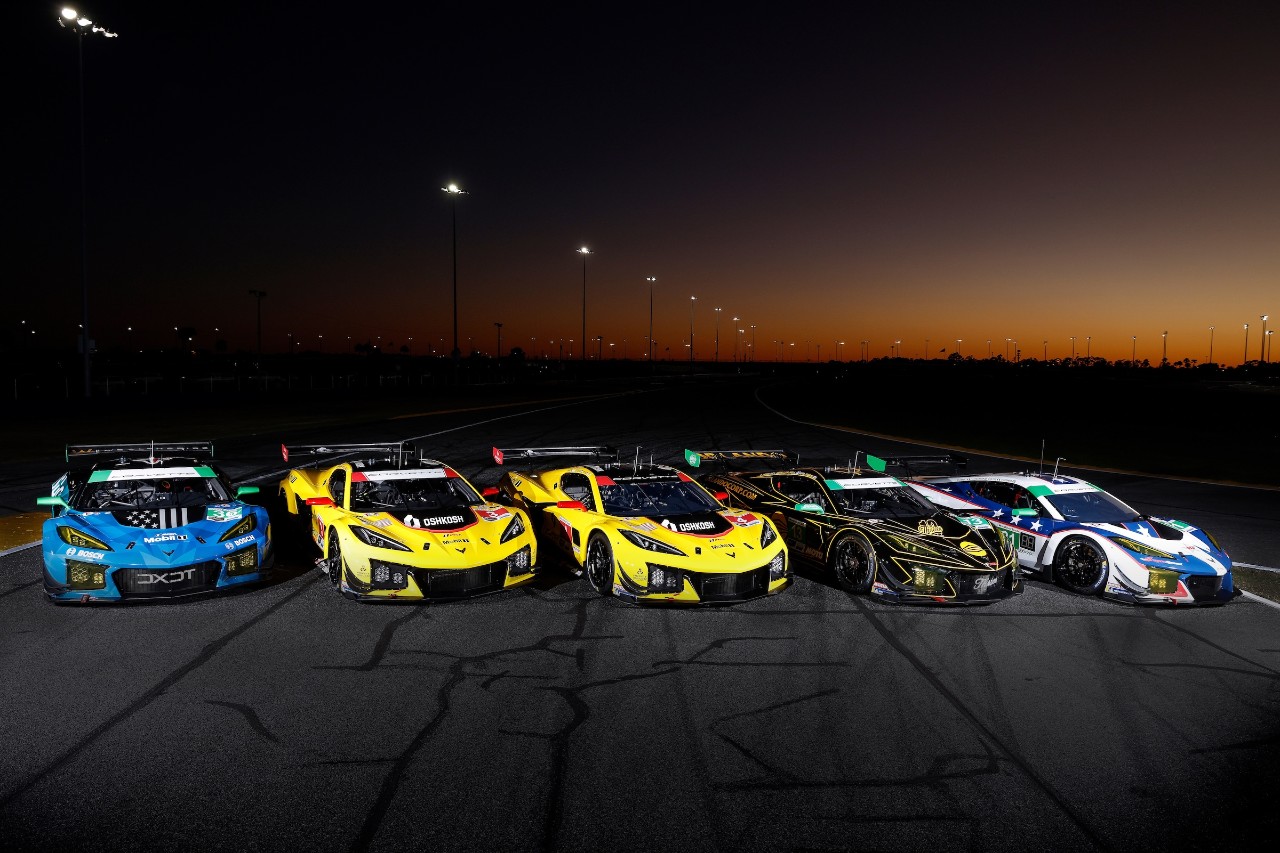 Five Corvette Z06 GT3.Rs at Daytona.