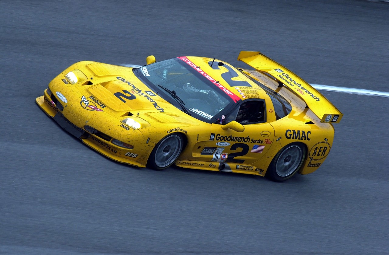 The No. 2 Corvette Racing C5-R en route to victory in the 2001 Rolex 24 At Daytona.