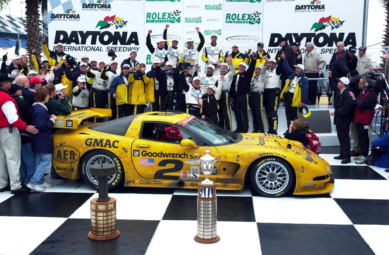 The Corvette Racing team celebrates its Rolex 24 At Daytona victory.