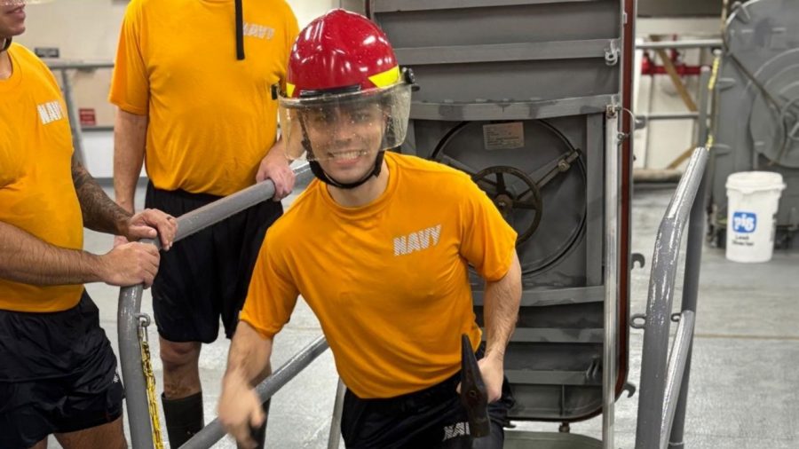 Alex Reba in Navy damage control training